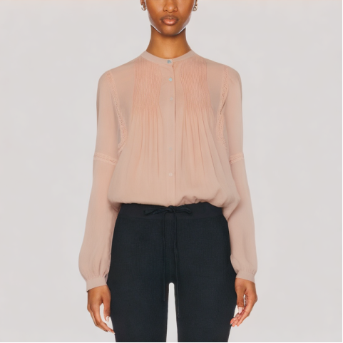 Loose And Versatile Pleated Long Sleeved Top