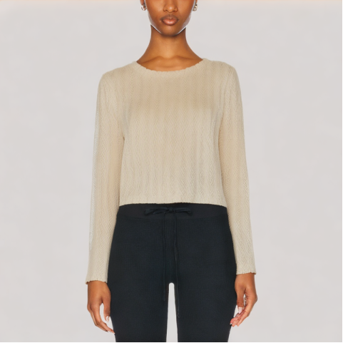 Solid Color Jacquard Long Sleeved Top