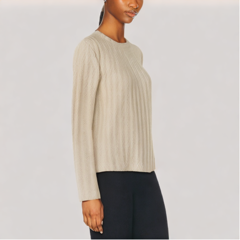 Solid Color Jacquard Long Sleeved Top