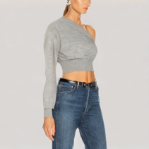 Off Shoulder Long Sleeved Gray Top