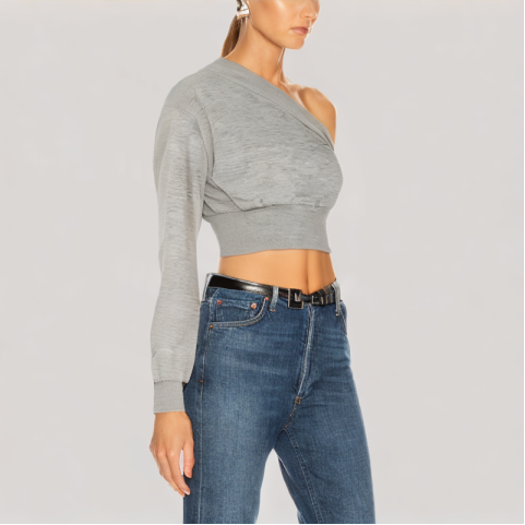 Off Shoulder Long Sleeved Gray Top Off Shoulder Long Sleeved Gray Top