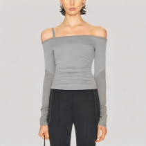 Solid Color Shirred Long Sleeved Top