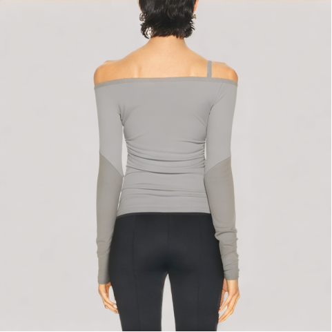 Solid Color Shirred Long Sleeved Top
