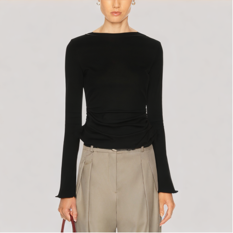 Black Flared Long Sleeved Top