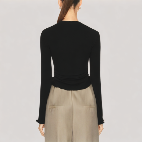 Black Flared Long Sleeved Top