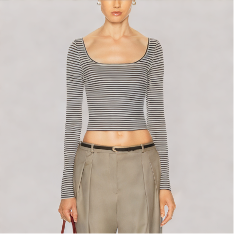 Versatile Contrast Striped Long Sleeved Top