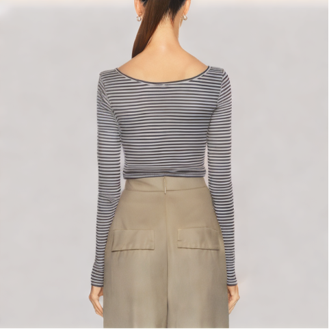 Versatile Contrast Striped Long Sleeved Top