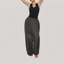 Retro Black Plaid Casual Pants