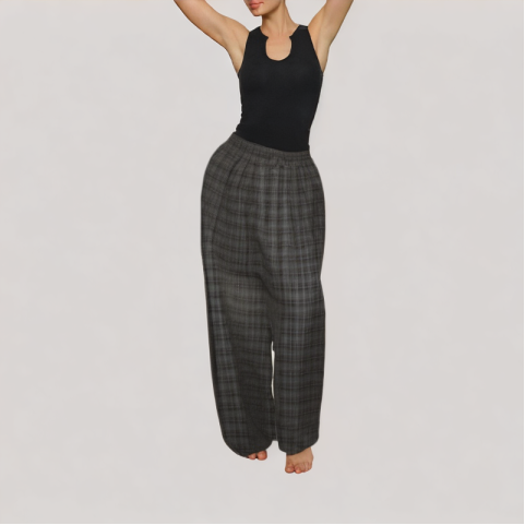 Retro Black Plaid Casual Pants