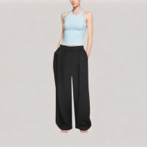 Black Elastic Waist Casual Trousers