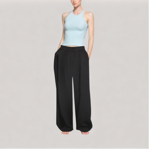 Black Elastic Waist Casual Trousers
