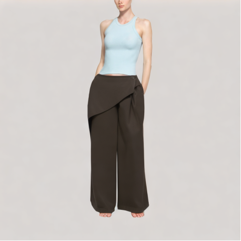 Faux Two Piece Wide Leg Pants