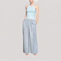 Embroidered Floral Wide Leg Pants