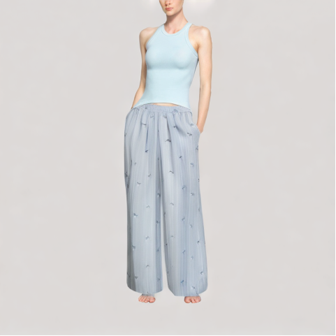 Embroidered Floral Wide Leg Pants