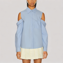 Blue Off the Shoulder Long Sleeved Shirt