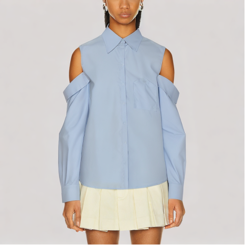 Blue Off the Shoulder Long Sleeved Shirt