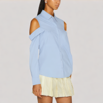 Blue Off the Shoulder Long Sleeved Shirt