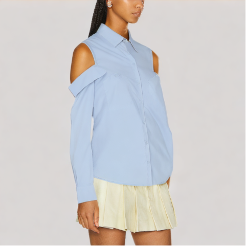 Blue Off the Shoulder Long Sleeved Shirt