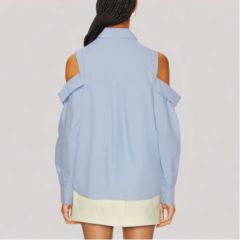 Blue Off the Shoulder Long Sleeved Shirt