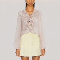 Pink Ruffled Tie Drawstring Shirt
