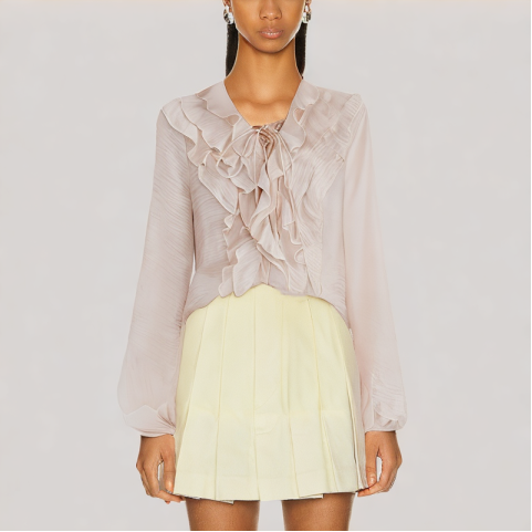 Pink Ruffled Tie Drawstring Shirt