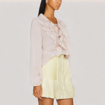 Pink Ruffled Tie Drawstring Shirt