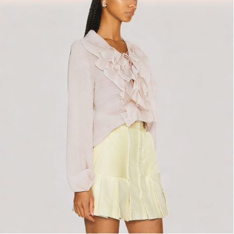 Pink Ruffled Tie Drawstring Shirt Pink Ruffled Tie Drawstring Shirt