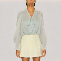 V Neck Striped Long Sleeved Shirt