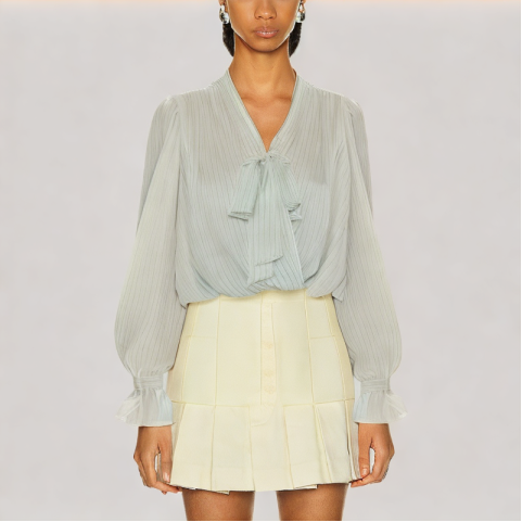 V Neck Striped Long Sleeved Shirt