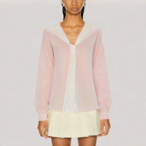 Pink V Neck Long Sleeved Shirt