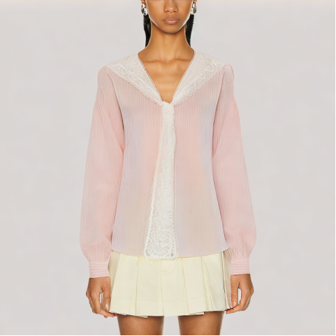 Pink V Neck Long Sleeved Shirt