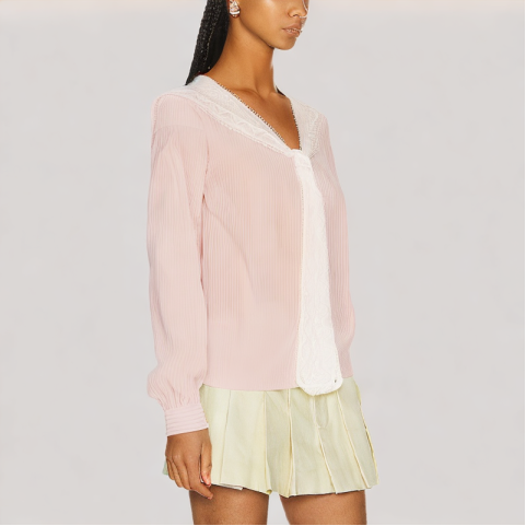 Pink V Neck Long Sleeved Shirt