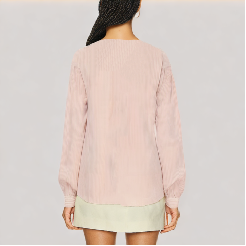 Pink V Neck Long Sleeved Shirt
