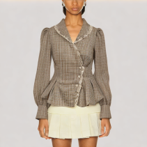 Waisted Plaid Long Sleeved Shirt