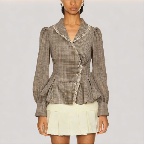 Waisted Plaid Long Sleeved Shirt