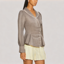 Waisted Plaid Long Sleeved Shirt