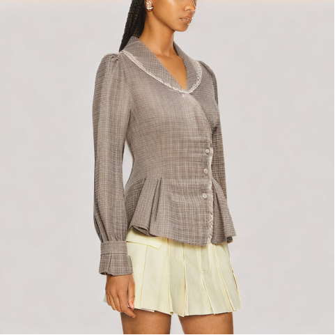 Waisted Plaid Long Sleeved Shirt