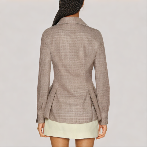 Waisted Plaid Long Sleeved Shirt