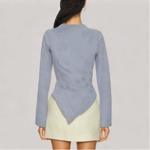 Blue Striped V Neck Long Sleeved Shirt