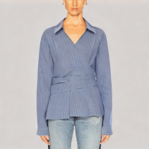 Blue and White Striped Long Sleeved Shirt