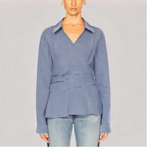 Blue and White Striped Long Sleeved Shirt