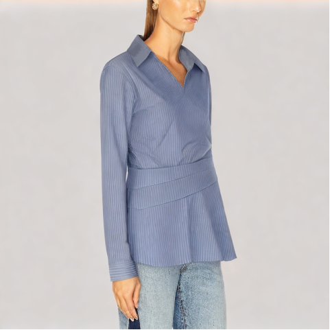 Blue and White Striped Long Sleeved Shirt