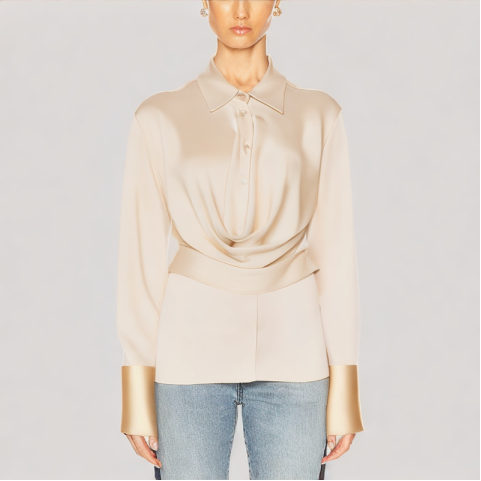 Elegant Drape Long Sleeve Shirt
