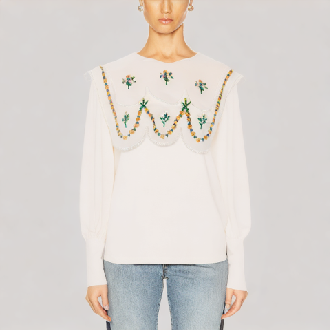 Floral Embroidered Long Sleeved Shirt