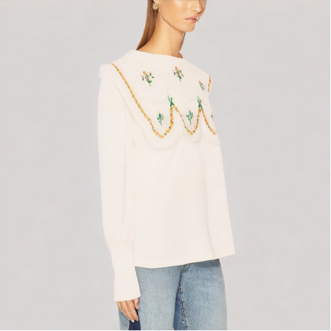 Floral Embroidered Long Sleeved Shirt