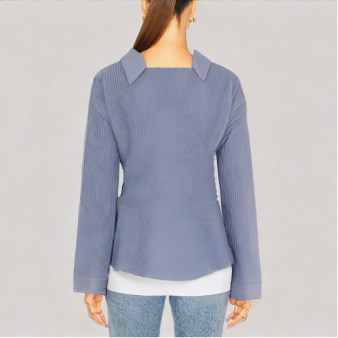 Blue and White Striped Long Sleeved Shirt