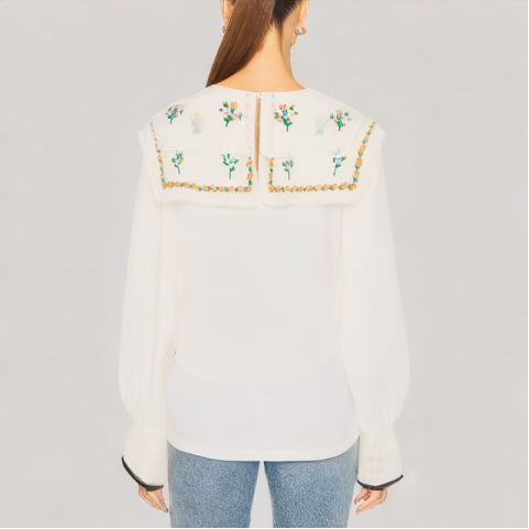 Floral Embroidered Long Sleeved Shirt
