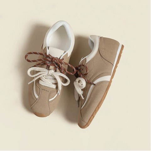 Contrast Color Genuine Leather Flats