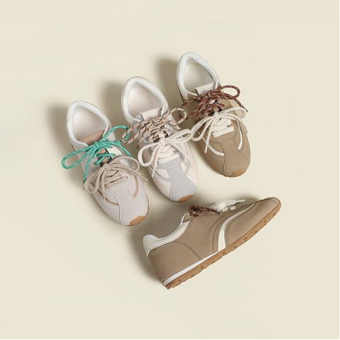 Contrast Color Genuine Leather Flats